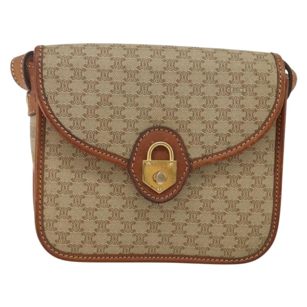 Authentic CELINE Macadam Canvas Shoulder Bag PVC Beige Gold - Picture 9 of 16